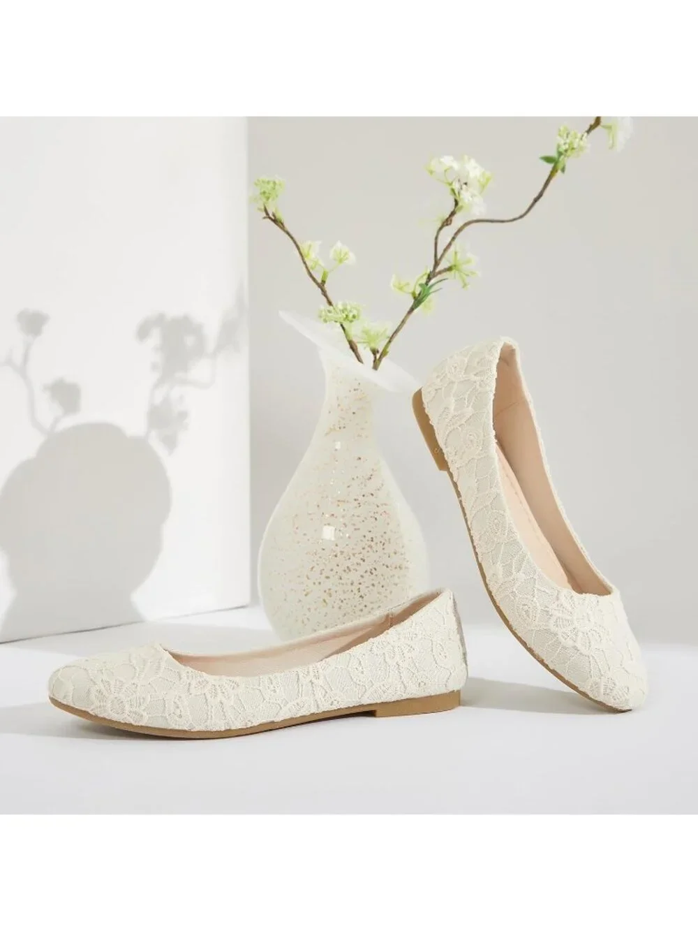 Women's Beige Shoes Round Toe Shoes Lace Ballet Flats Dressy Comfortable